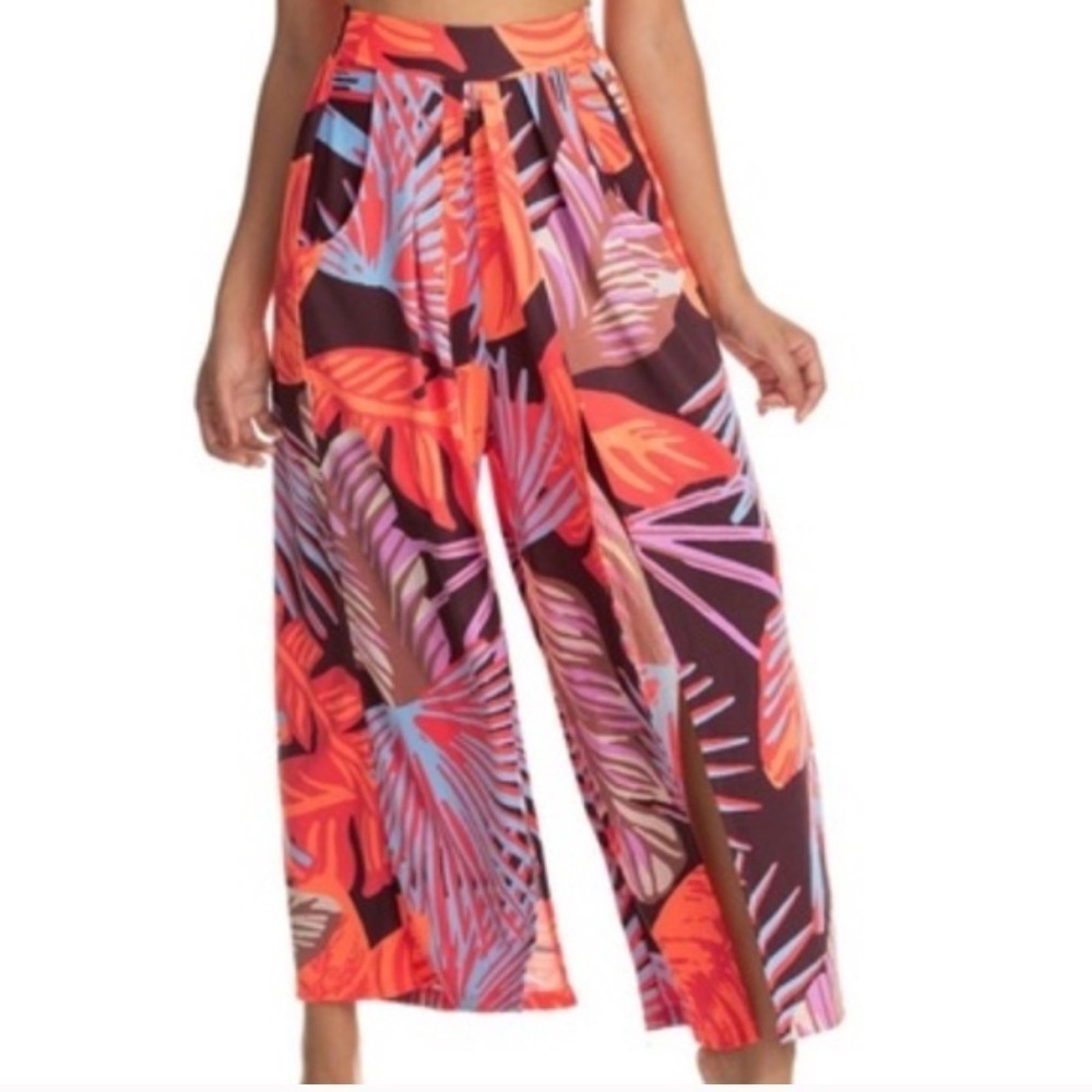Maaji - Red Multicolored Palm Print Wide Leg Pants medium swim suit cover
